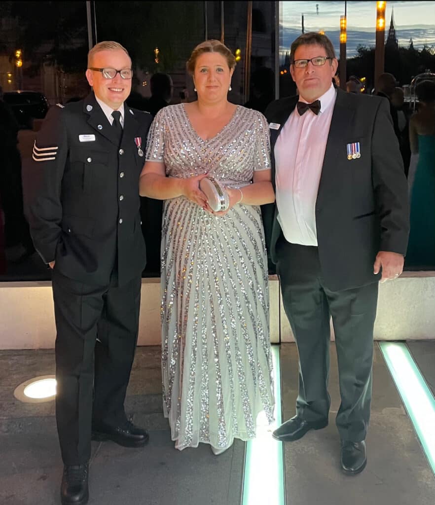 Liz Groom with the Cambridgeshire nominees for the 2020 Police Bravery Awards Nick Ashton-Jones (right) and Dan Bramley.